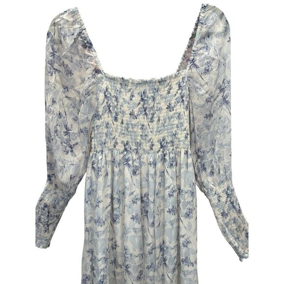 Hill House Home Angelica Nap Dress XS Blue Floral Long Sleeve 100% Viscose - Picture 7 of 13